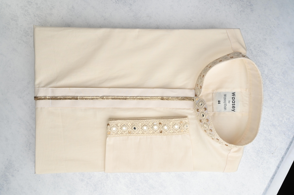 Cream Panjabi with Pearl Embellishments